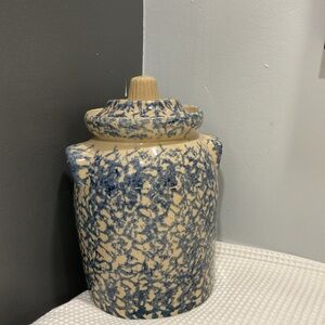 Vintage Rosevelt Early 20th Century Spongeware Covered Crock